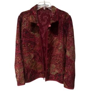Burgundy Brocade Tapestry Reversible Jacket Vintage Boho Coastal Eclectic L